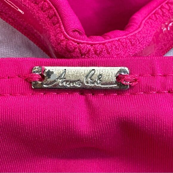 ANNE COLE Bright Pink Live In Color Twist Front Bandeaukini Swim Top Sz Large - Picture 5 of 13